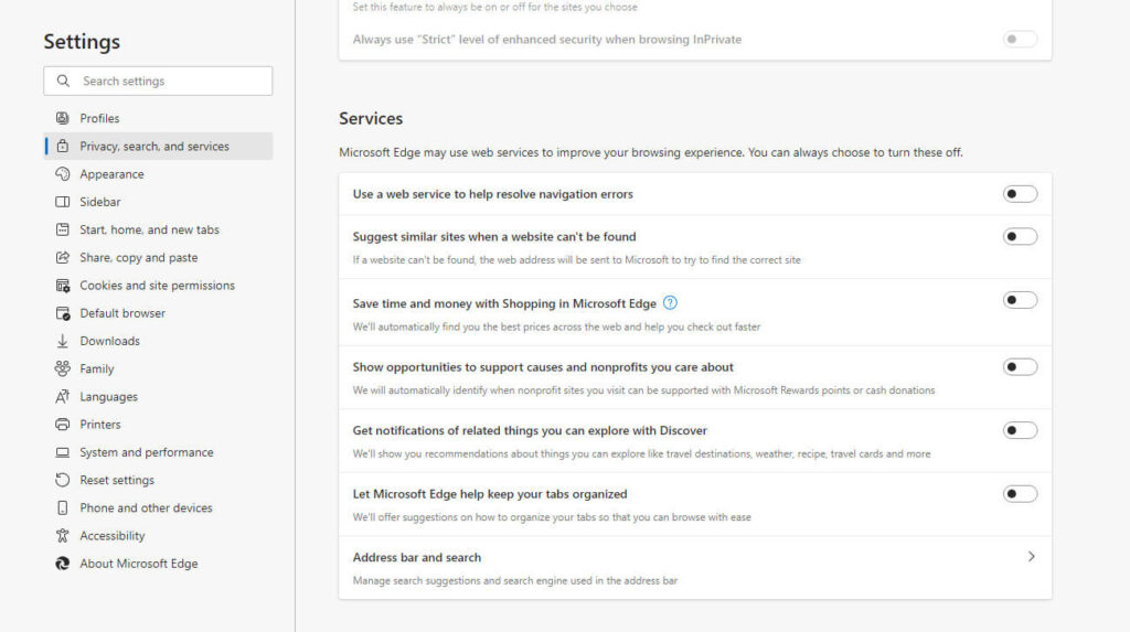 Edge Settings