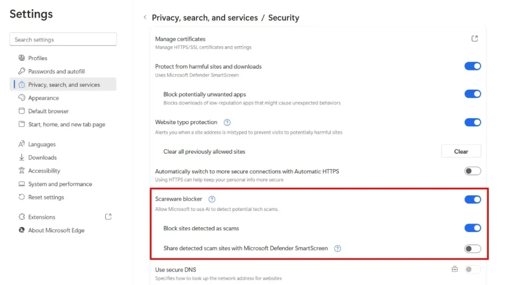 Scareware Settings